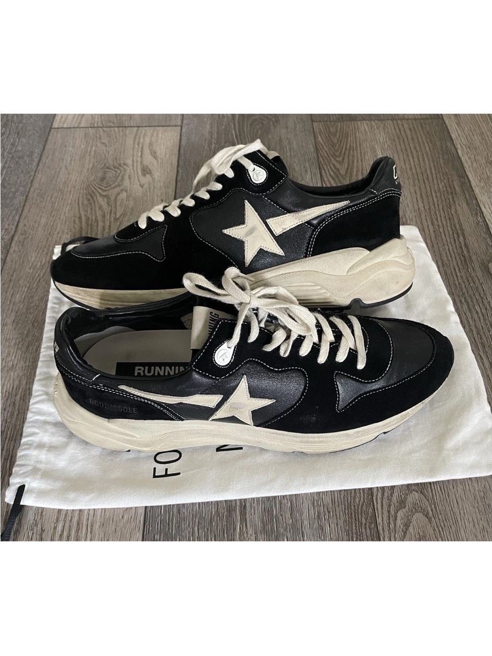 Golden Goose Running Men's Black Suede White Nappa Leather Low Top Sneaker IT45